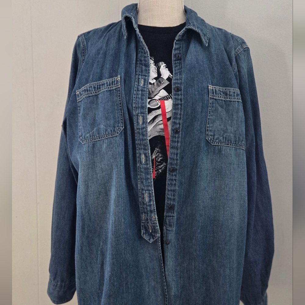 Ralph Laure Womens Denim Button-Down Shirt in Indigo Blue - Picture 7 of 10